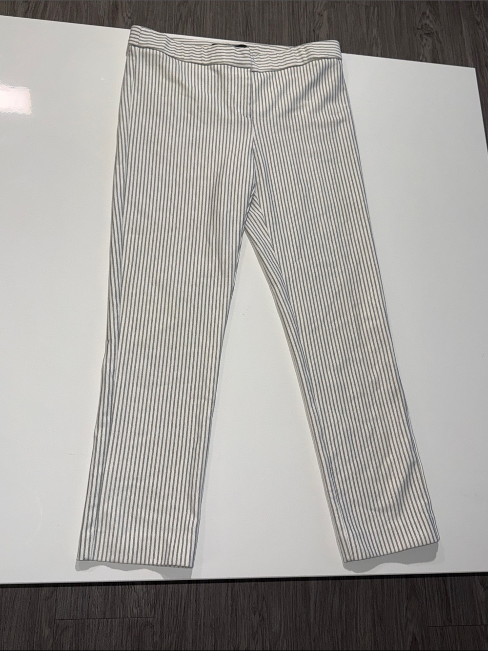 Amanda & Chelsea White Pants with Gray Pinstripes